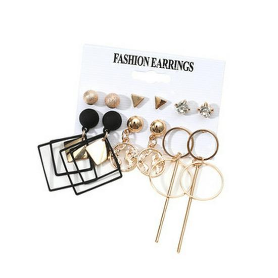 European & American Retro Geometric Hoop Earring Set: Triangle, Rhombus, Round Designs