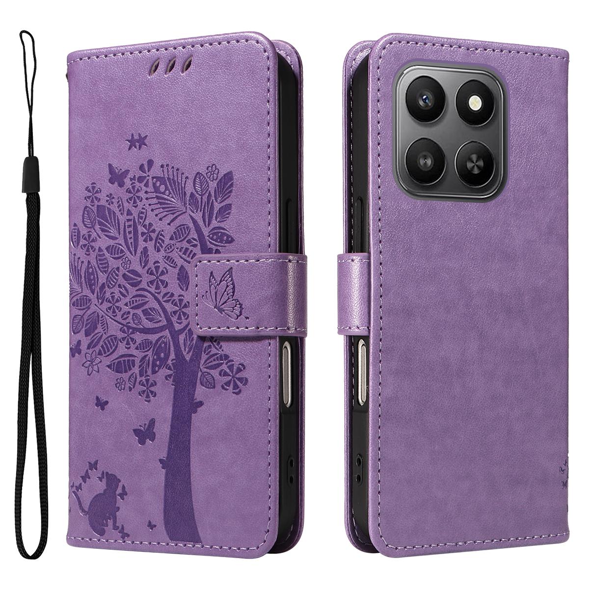 

For Honor 400 Smart 4G Phone Case with Stand Cat Tree Pattern Leather Wallet Mobile Cover