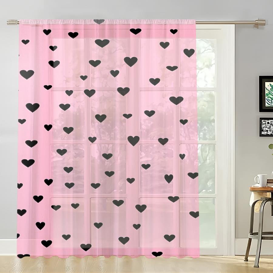 

Foundation Make Up Black Love Gauze Curtain Sweet Cool Bedroom Living Room Decorated Transparent Curtains Single Panel Polyester Washable Ready W100*H70(CM)-Grommet top&2PCS