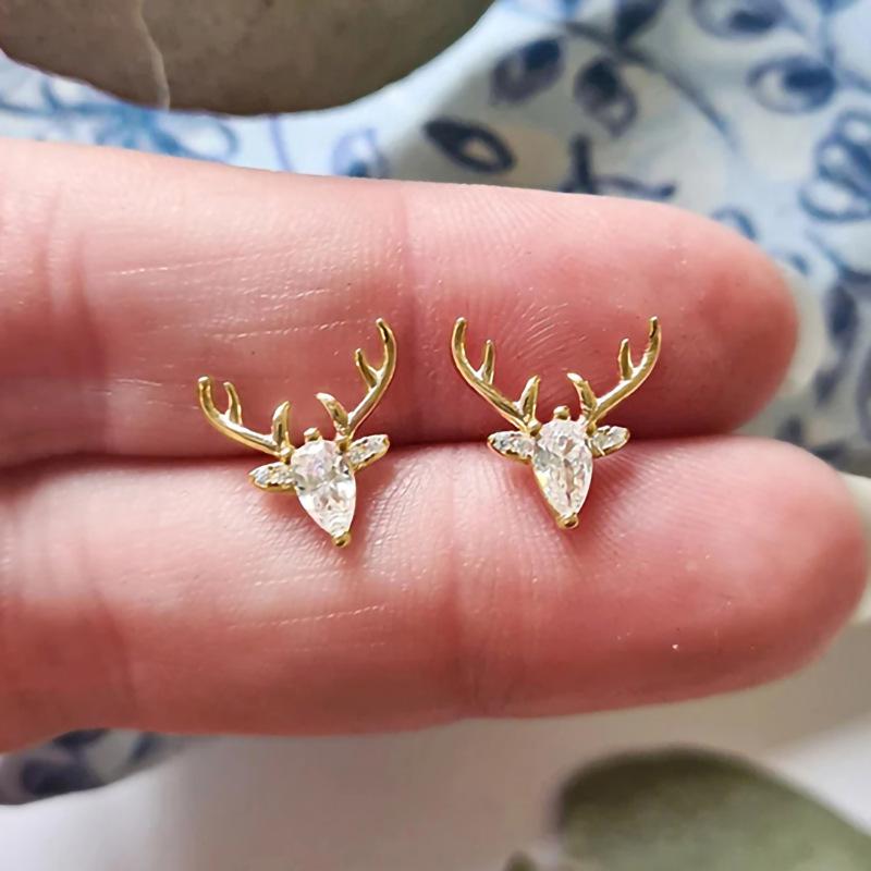 Cao Shi Elegant Geometric Zirconia Deer Stud Earrings for Women - Festive Fashion Accessories