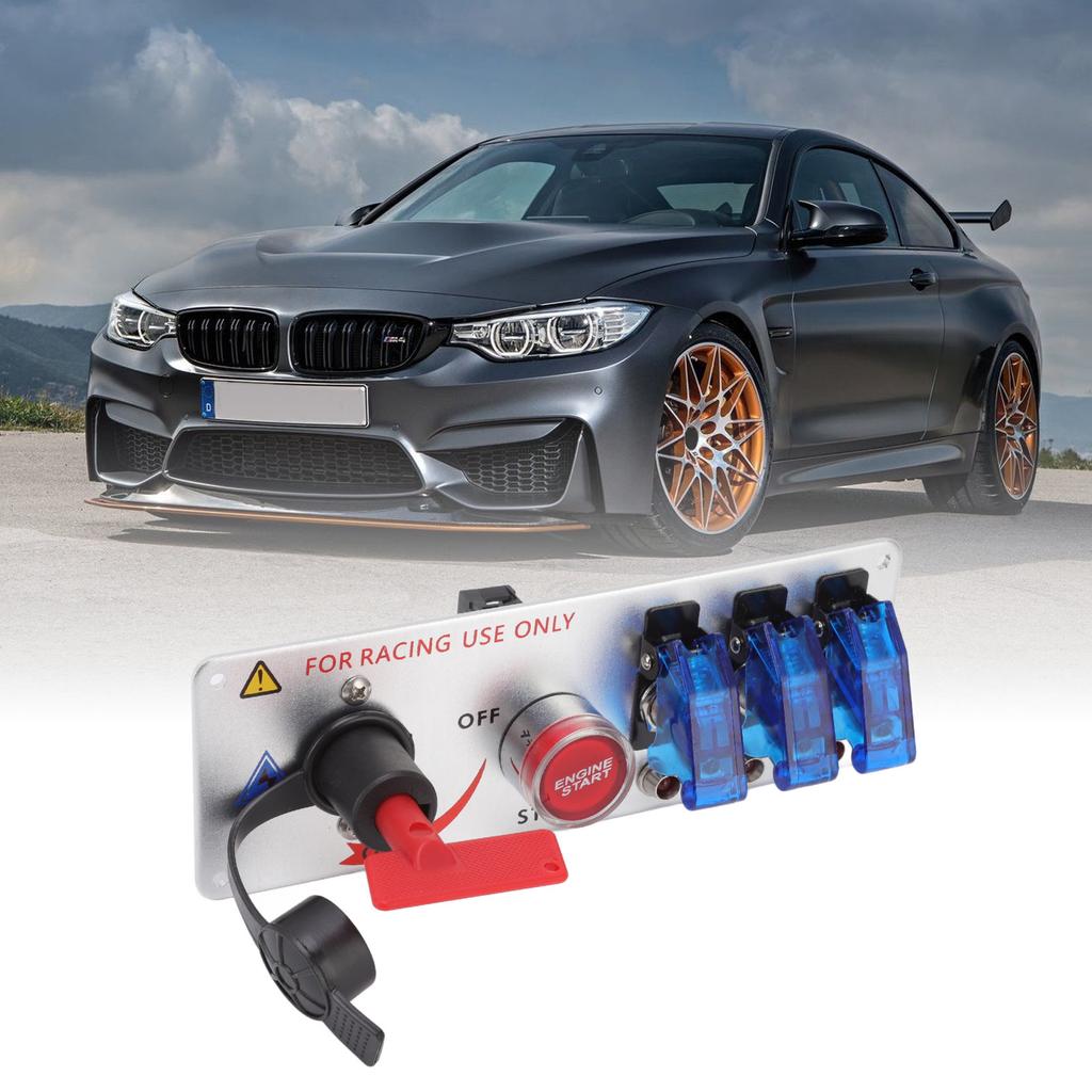 5-in-1 12V LED Kippschalter Zündpanel mit Motorstart-Druckknopf für Rennwagen Wohnmobil LKW
