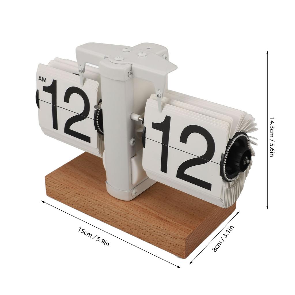 Digital Flip Clock 12H AM PM Auto Mechanical Flip Desk Clock with Wood Base Vintage Retro Digital Table Clock for Home Bedroom