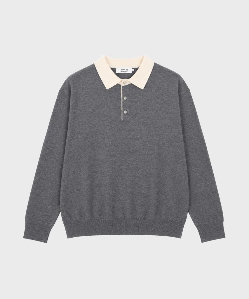 WORK ON BODY OFF Par Semi-Overfit Two-Tone Collar Knit [Gray]