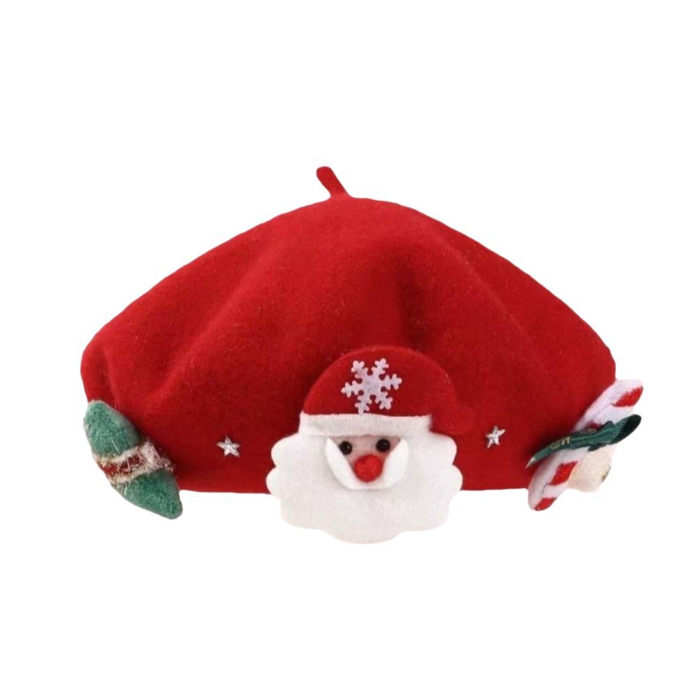 Red Green Color Christmas Beret Hat Wool Felt Material Wool Beret Hat For Women Girls