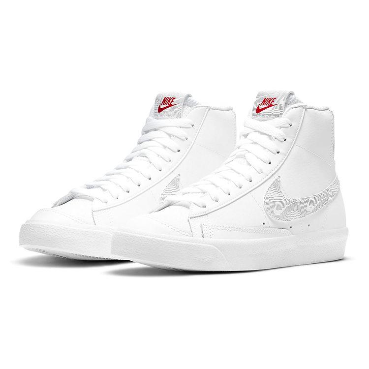 Nike Blazer Mid 77 GS White Logo Print Kids Sneakers University-Red Black DJ4624-100