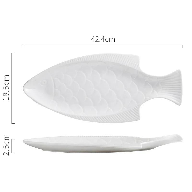 Ceramiczny talerz obiadowy Restauracja Kreatywny Talerz deserowy w kształcie ryby Naczynie na przekąski Talerz do sushi Talerz na rybę gotowaną na parze Jednokolorowe naczynia stołowe