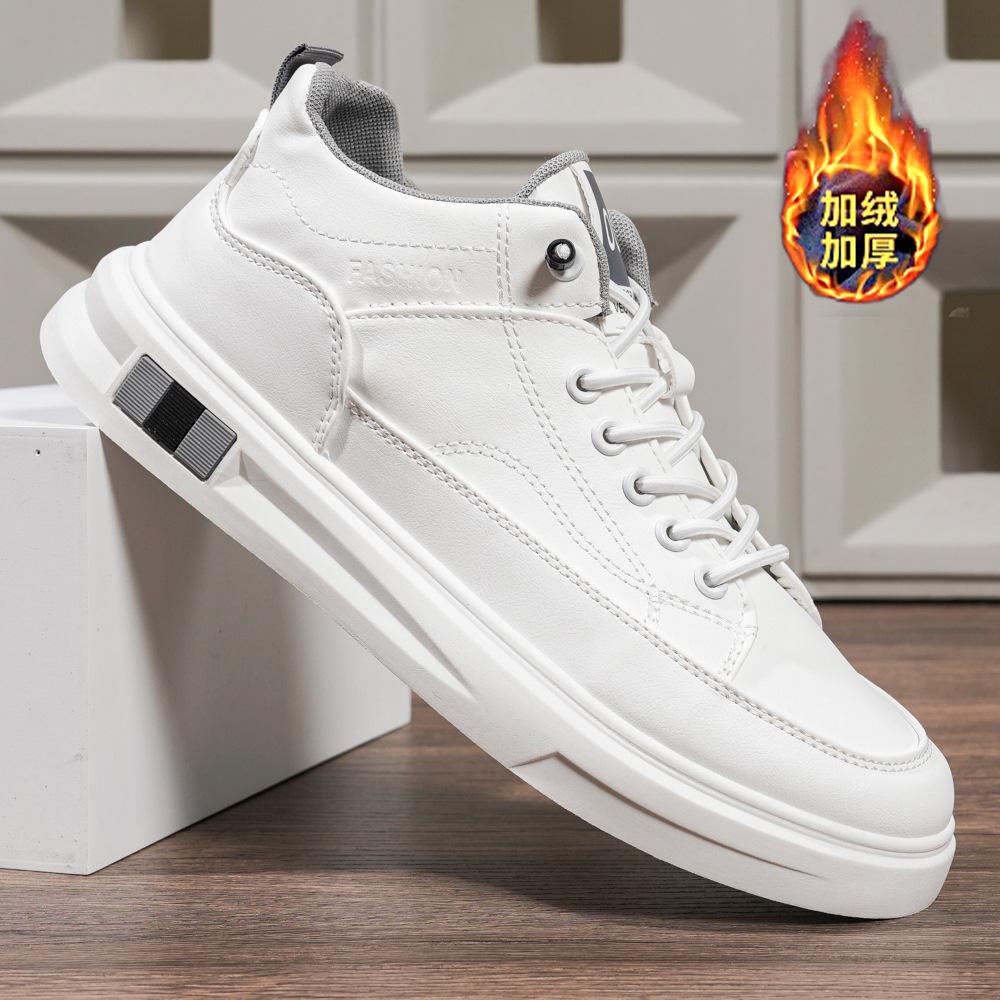 Men's Shoes 2025 Board Shoes Casual Shoes New Autumn and Winter Velvet Sports Shoes Medium Help Tooling Fashionable Versatile White Shoes