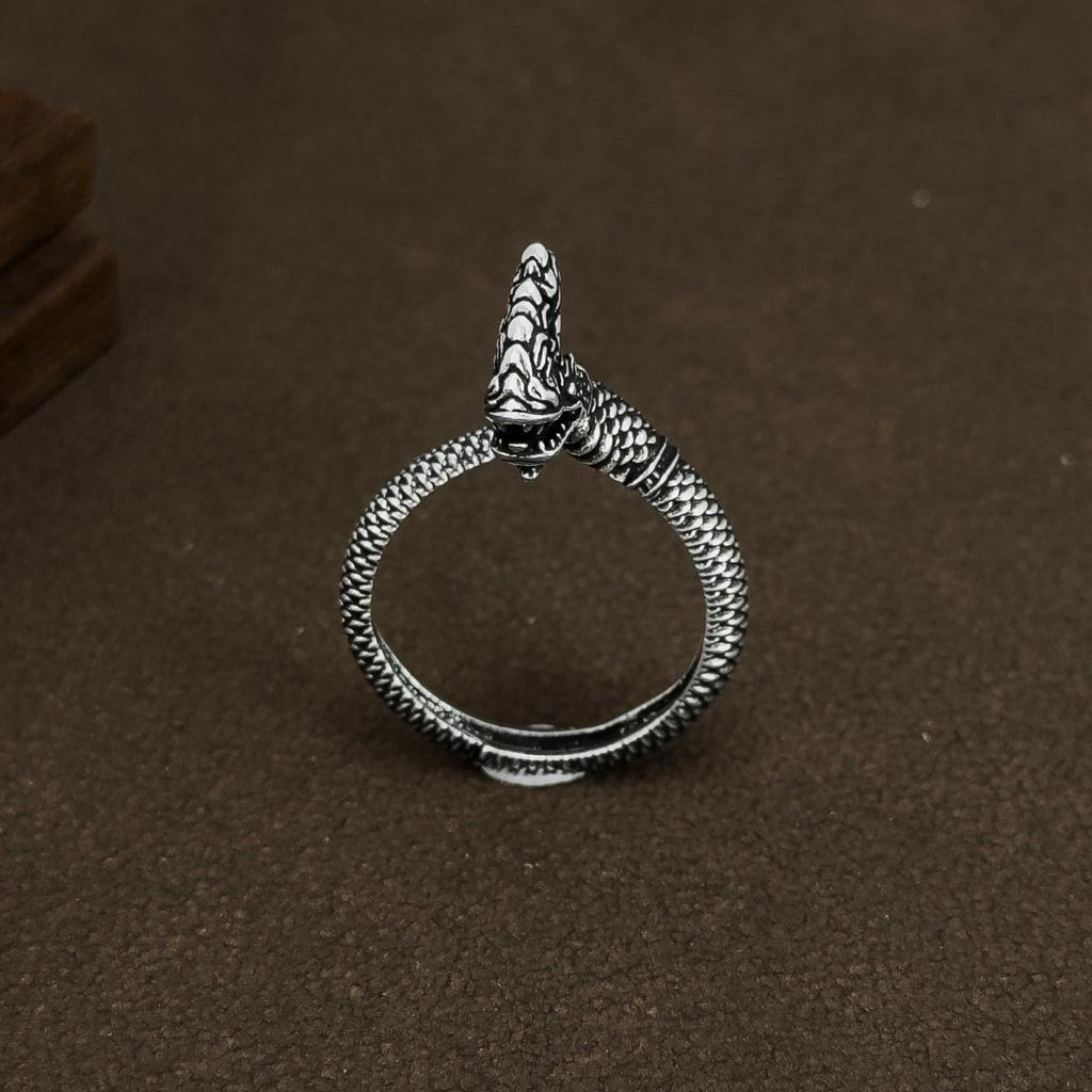 Sterling Silver Dragon Zodiac Ring - Adjustable Unisex Design, 925 Silver Domineering Style.