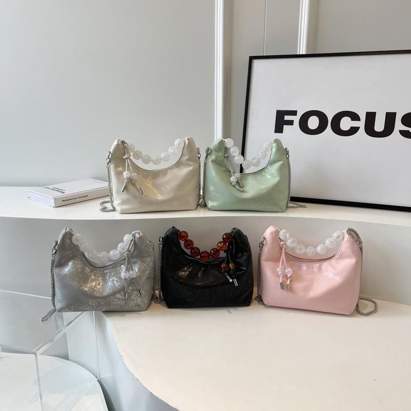 Beaded handbag women's bag new chain messenger bag stylish and simple texture portable shoulder bag