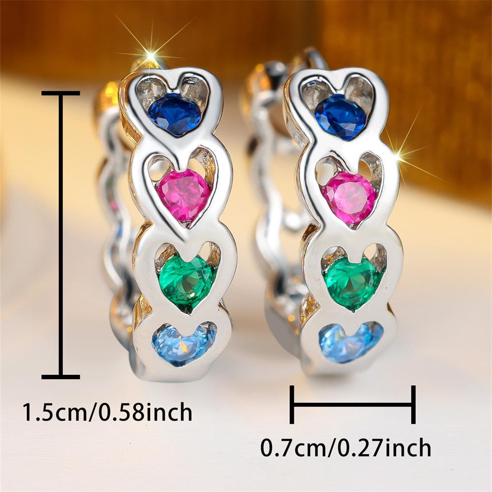 Single Row Love Heart Rainbow Crystal Hoop Earrings For Women Vintage Gold Silver Color Ear Buckle Wedding Jewelry Bridal Gifts