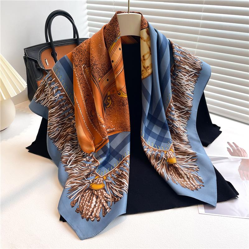 Luxury Scarf Women 90*90cm Silk Feel Square Shawl Hair Wrapping Foulard Satin Scarfs Multi-use Head Bandana Hijab Handkerchief