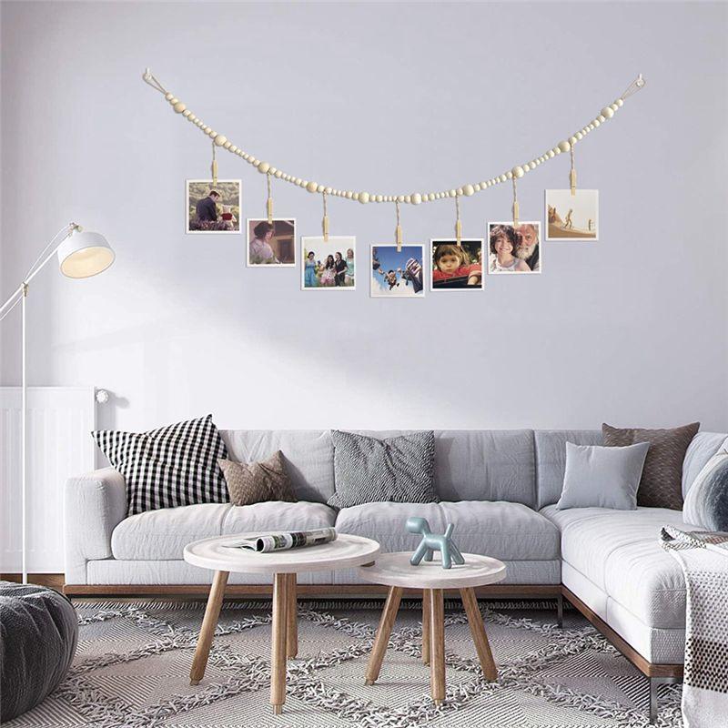 A84X-3Piece Hanging Photo Display Wall Decor Garland Collage Picture Frame With 7 Wood Clips For Home, Office
