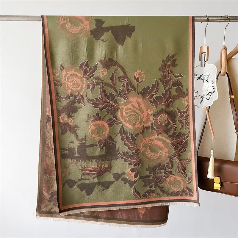 Winter New Luxury Deisgn Imitated Cashmere Scarf Women Floral Print Outdoor Keep Warm Thick Shawl Soft Large Scarf Lady