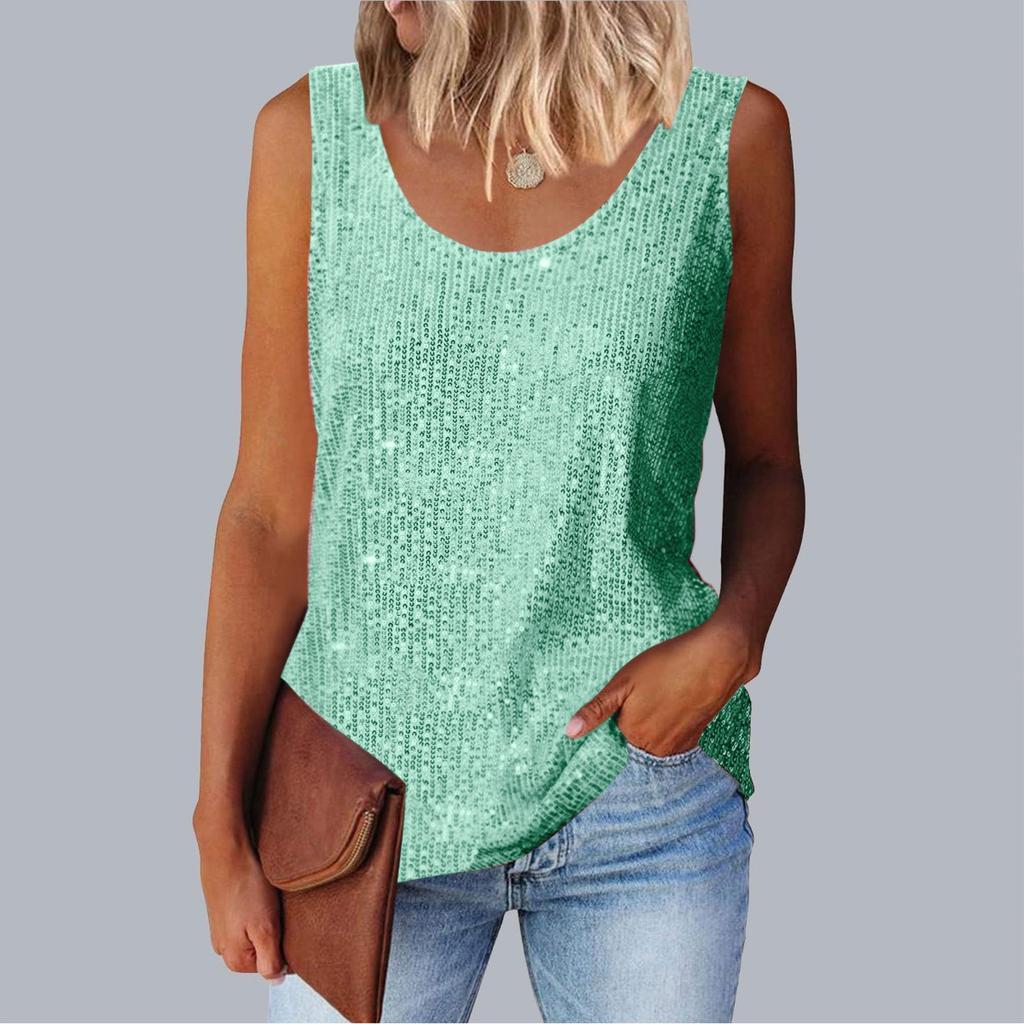 Women's Top, Commuting Sequins, Loose Fitting, Round Neck Vest, Comfortable and Casual