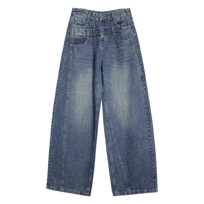 Tuogu Spring Women s Deconstructed Denim Wide-Leg High-Waisted Pants - European American Fashion M джинсовый синий