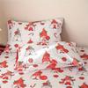 3 Pieces Festive Christmas Bed Sheet Set with White Background and Elderly Santa Hats - Includes Pillow Cases - Machine Washable