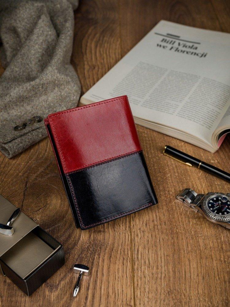 Carteira masculina vertical de couro, feita de couro natural bicolor - Rovicky