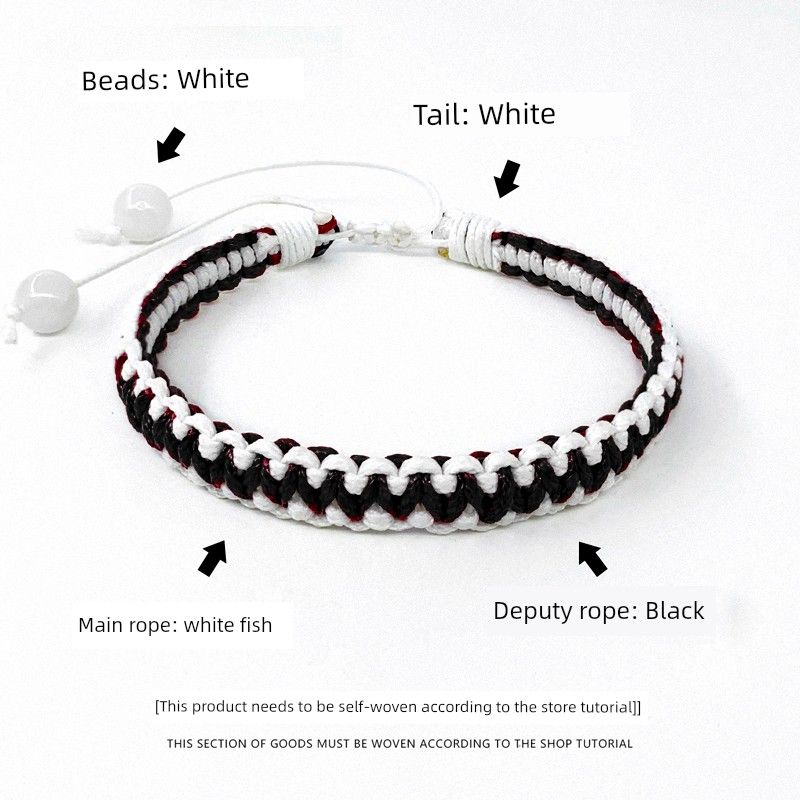 

Niche Style Delta Original Design Couple Vintage Bracelet Main white secondary black core black knot White]