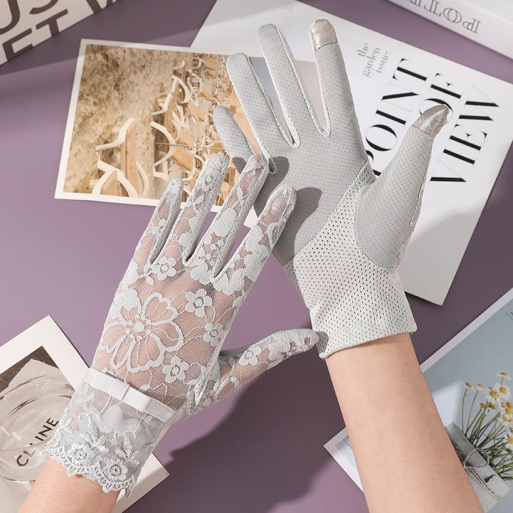 Summer Lace Non Slip All Finger Touchscreen Sunscreen Gloves for Riding Outdoor Driving Anti Ultraviolet Ice Silk Gloves