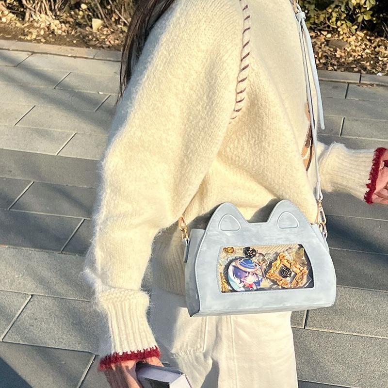 SCIONE New Cat Ear Soft Cute Shoulder Bag Fashion Cartoon Crossbody Bag Personality Transparent Splicing Joker Crossbody Bag