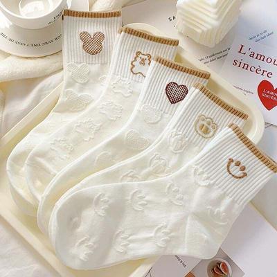 5 Pairs Four Seasons Women's Medium Socks Cute Cartoon Student Versatile Female Socks