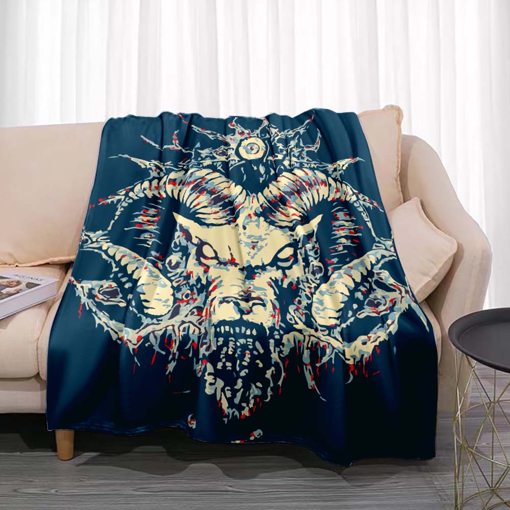Satan Demon Evil Throw Blanket Bedspread Fleece Flannel Soft Warm Blankets Print Funny Birthday Gift Home Textiles Sofa Decor