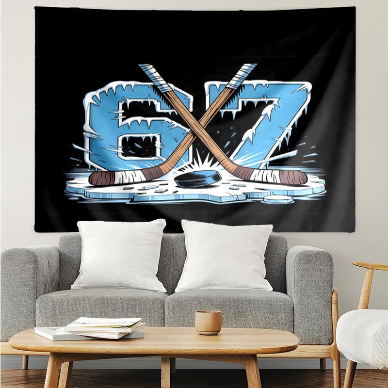67 Print Tapestry, Backdrop, Easy Setup, Ideal for Bedroom, Office & Living Room, with Aesthetic Wall Hanging Decor.