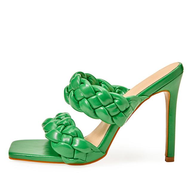 Sommarväv Damslippers Runwaystil Mode Tunna Höga Klackar Gladiatorsandaler Utomhusslides Damtofflor