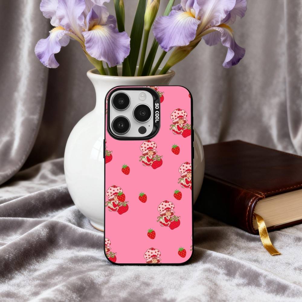 S-StrawberryS Vintage S-Shortcake  Phone Case For iPhone17,16,15,14,13,12,11 Plus,Pro Max Black Candy silver phone case