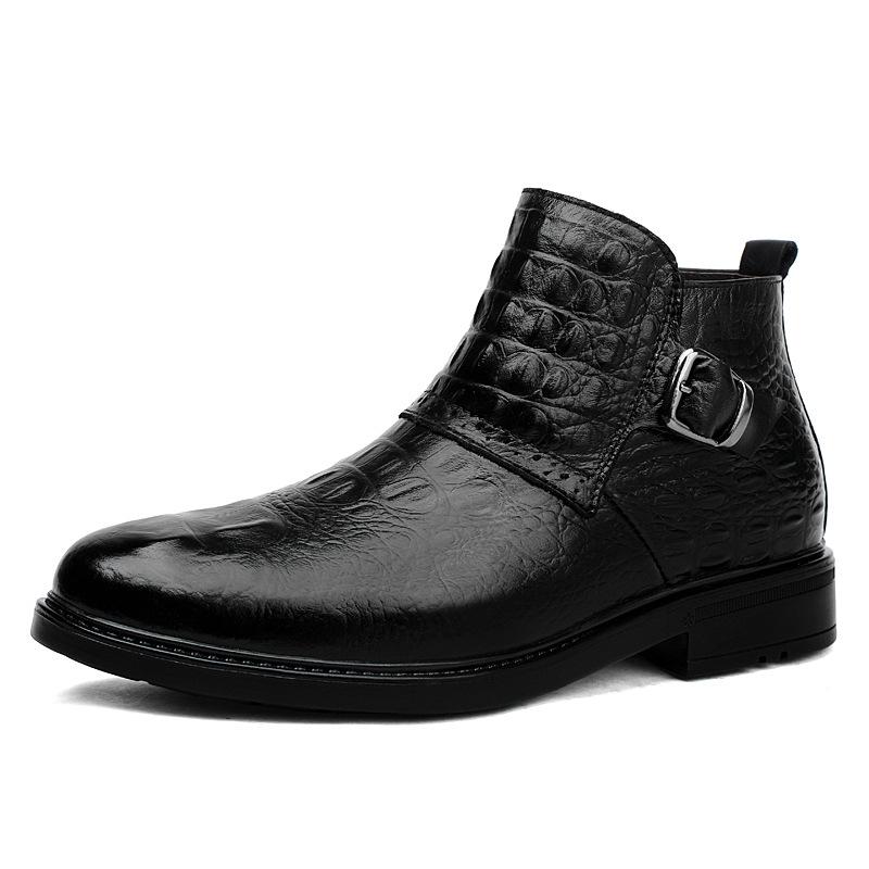 Men s English Style High-Top Leather Shoes: Casual, Formal, Business - Cowhide, Fleece-Lined for Autumn and Winter. 45