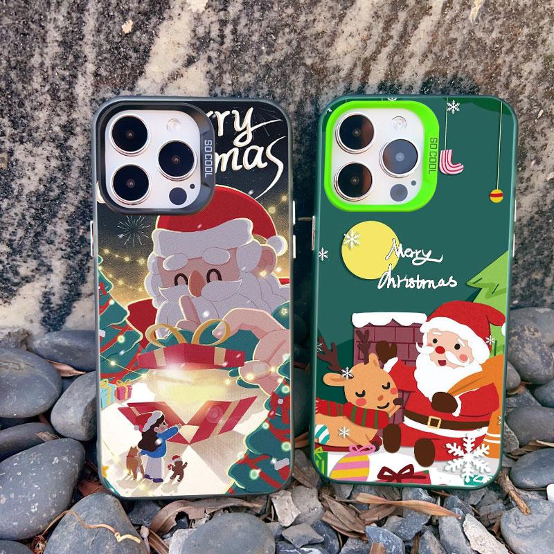 Merry Christmas Day Phone Case For iPhone 15 14 Plus Pro Max 13 12 Pro Max Mini 11 Shockproof Laser Matte Back Phone Cover Funda