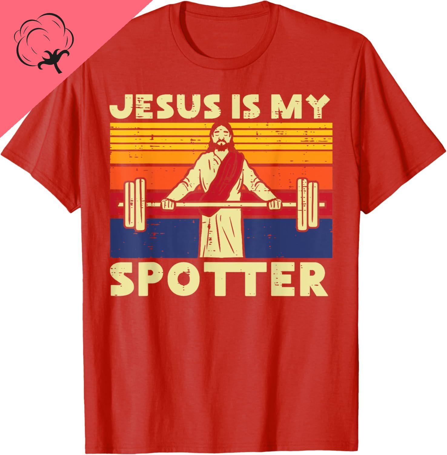 Gym Jesus Is My Spotter Christian Workout Lifting Unisex Women TShirt Casual Funny Vintage Oneck Graphic T Shirts S