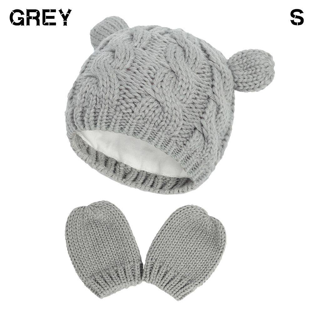 Windproof Fleece Lining Warm Baby Winter Beanie Hat Gloves Set Newborn Knitted Hats Children Cap