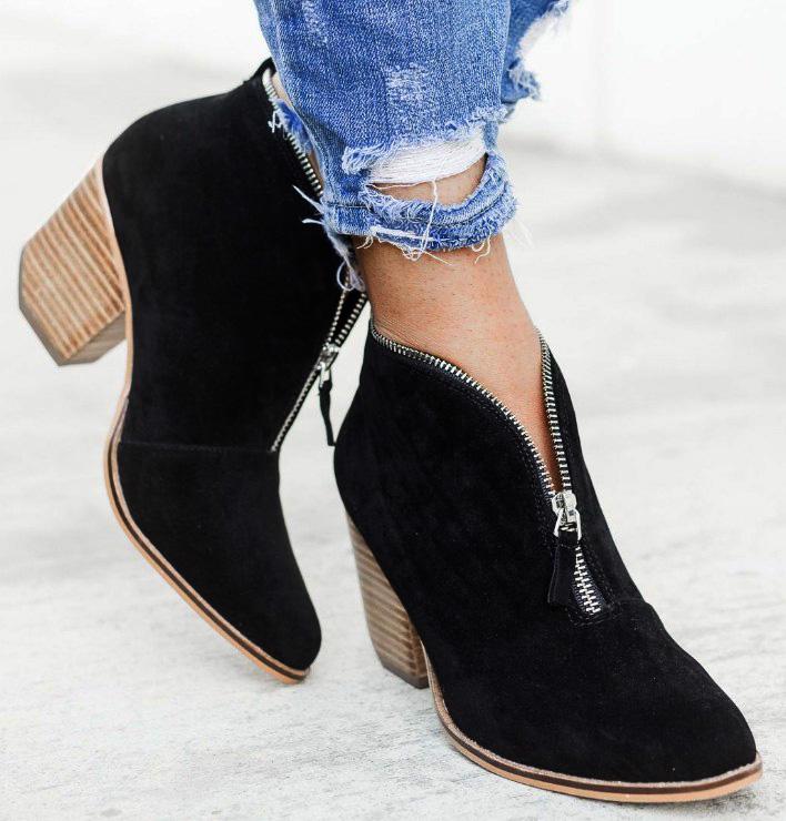 v cut black booties