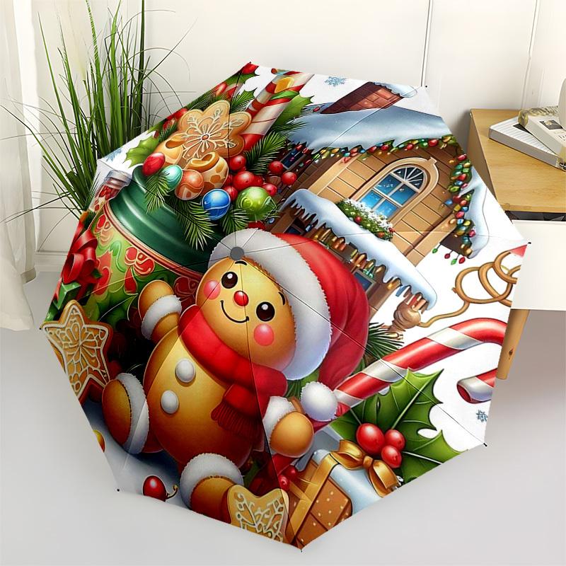1pc Christmas Gingerbread Man Automatic Opening/Closing Umbrella, Festive Gift for Fans, Travelers & Daily Use.V027