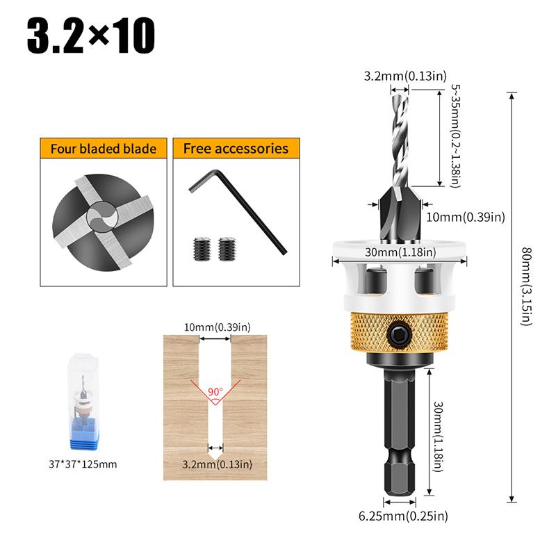 

1Pc Woodworking Limit Four Edge Countersink Bit Alloy Head Cone-Hole Drill Adjustable Depth Step Drill Hidden Screw Countersink