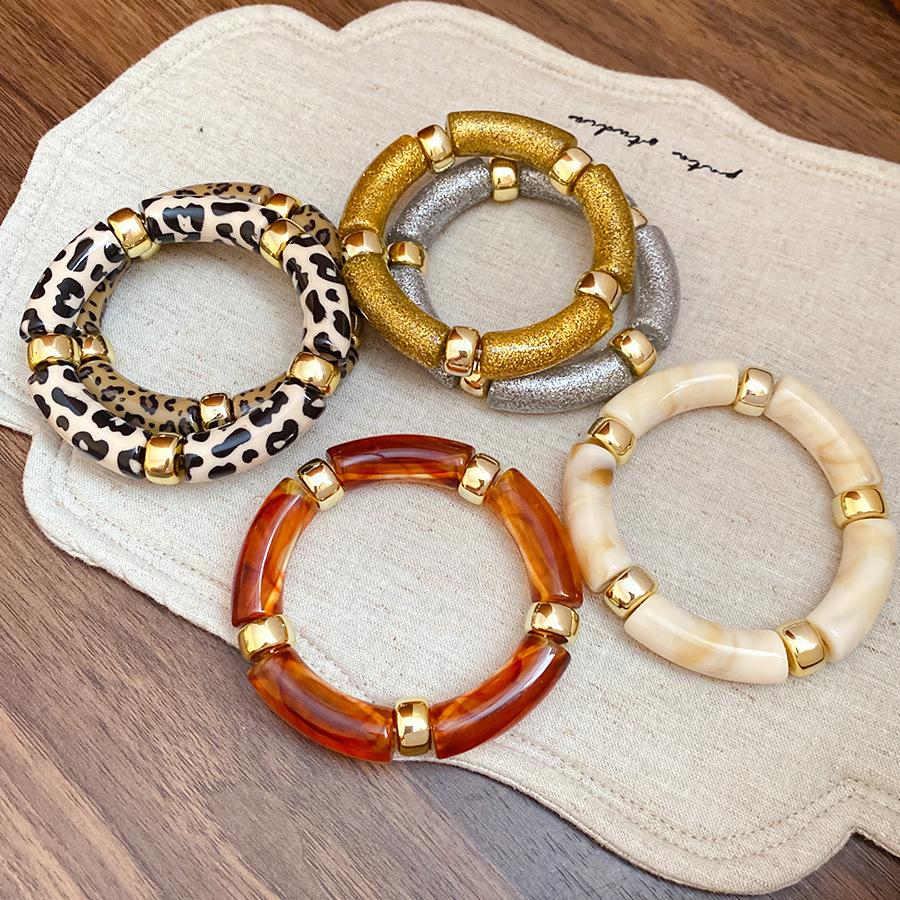 Neue gespleißte Bambusrohr Acryl Runde Armreifen für Damen Herren Mode Smuding Geometrische Armbänder Elastischer Armreif Partner Schmuck X