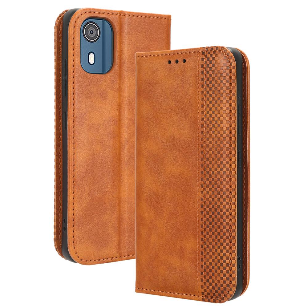 

For Nokia C02 Magnetic PU Leather Mobile Case Shockproof Stand Wallet Phone Cover Brown