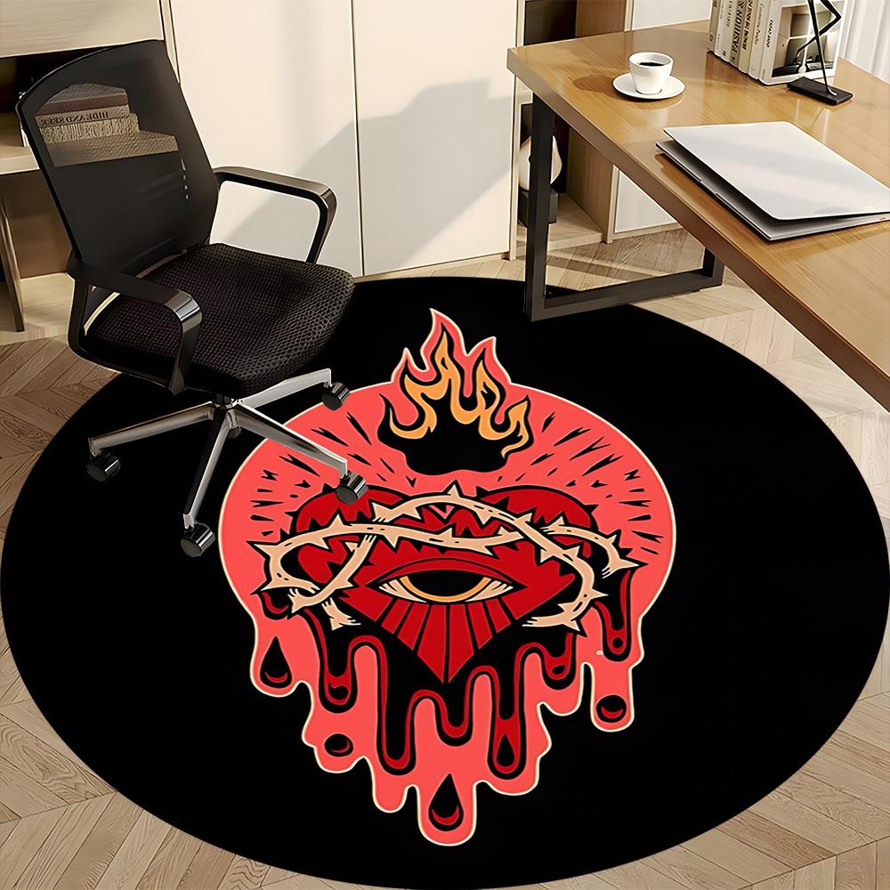 1pc Heart Flame Office Round Area Rug,  Mat Suitable For Office, Under Office Chairs Bedroom Living Room Home Decor, Room Deco