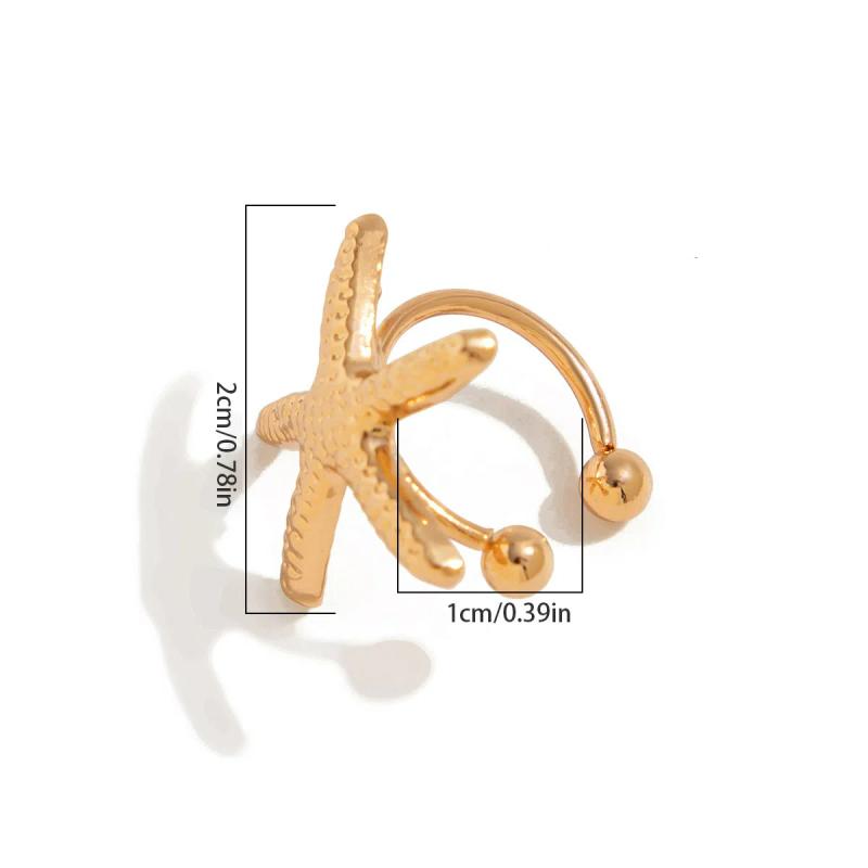 1Pair Starfish Scallop Ear Clips Non Piercing Earrings For Women Girls  Gold Color Floral Ear Cuff Summer Beach Jewelry