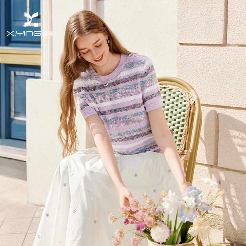 Women s Dopamine Stripe Knitted Short-Sleeve Top L