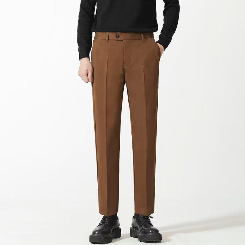 Men’s Casual Woolen Nine-Point Trousers - Autumn Business Loose Fit, Solid Color, Trendy Design.