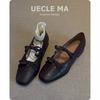 Sheepskin Version~ Genuine Leather Flat-bottomed Retro Bow Light Mouth Single Shoes Women's Spring and Autumn New French Mary Jane Small Leather Shoes
