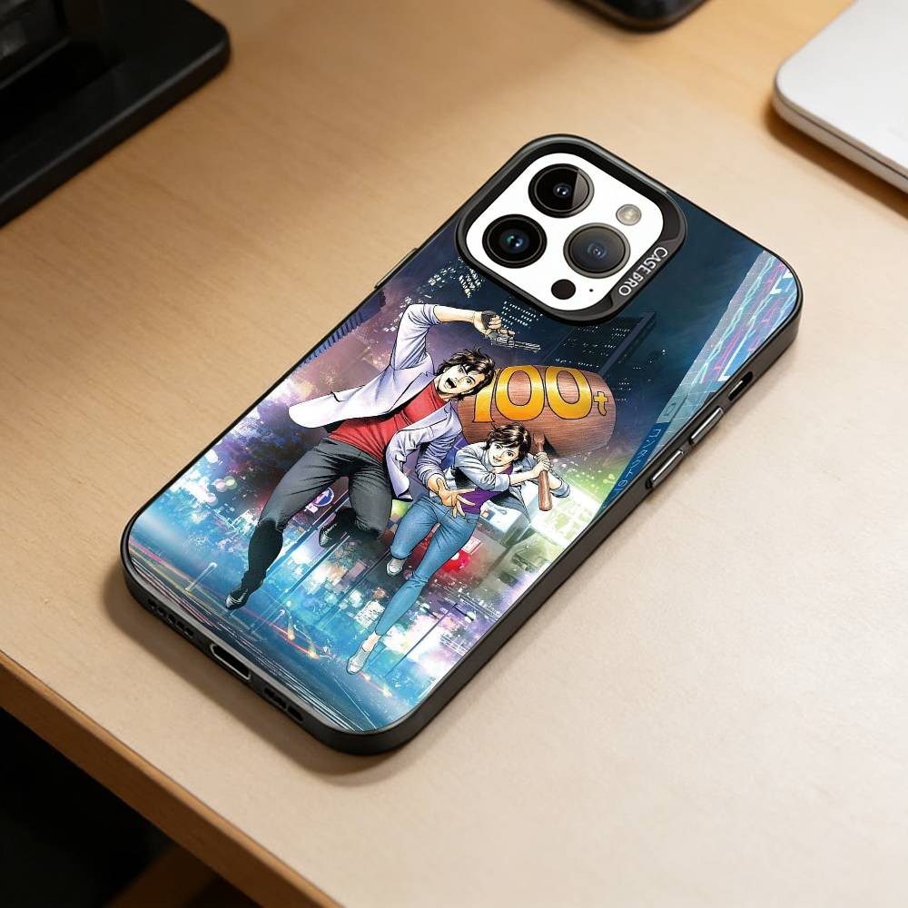 

Retro C-City Hunter Comic Phone Case For iPhone 17,16,15,14,13,12,11 Plus,Pro Max,XS,Colored Silver Plated Inside Cover iPhone15pro