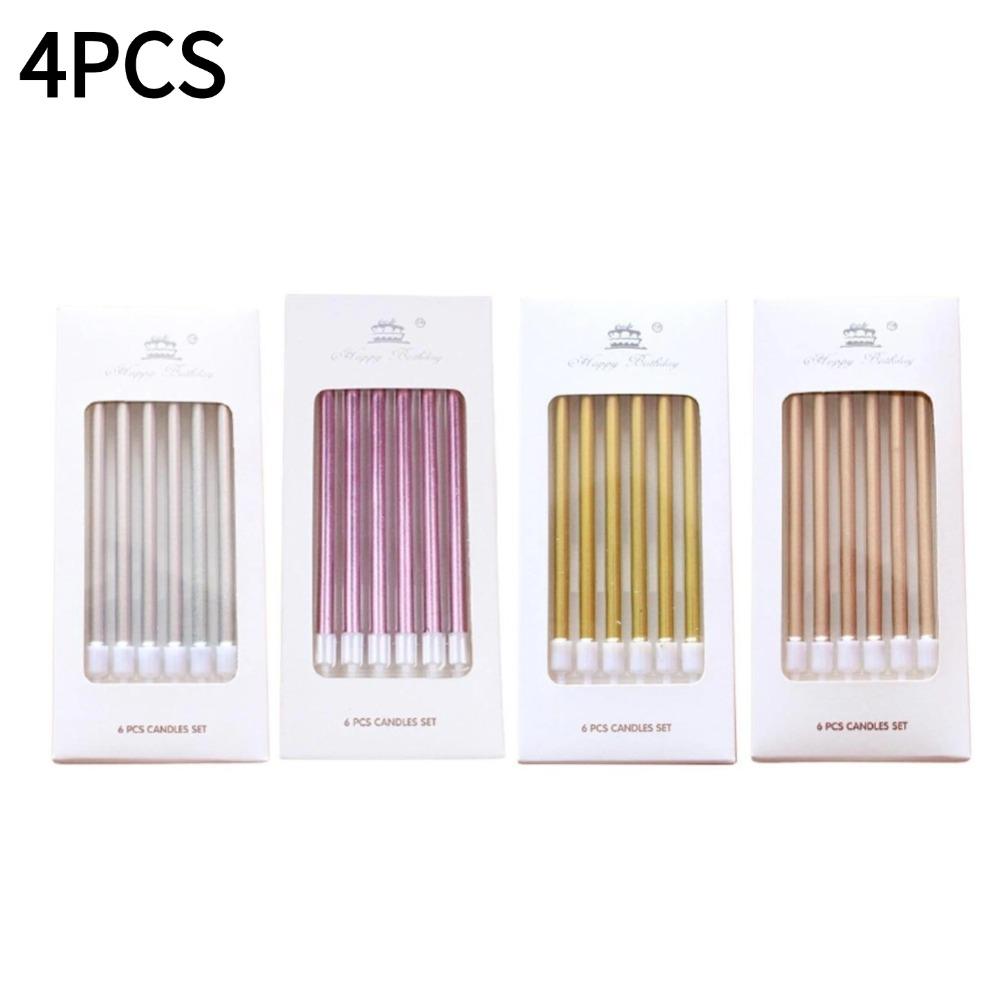 6pcs Metal Gold Silver Birthday Candles DIY Colorful Cake Decoration Baby Shower Gender Reveal Cupcake Decorating Candle Toppers