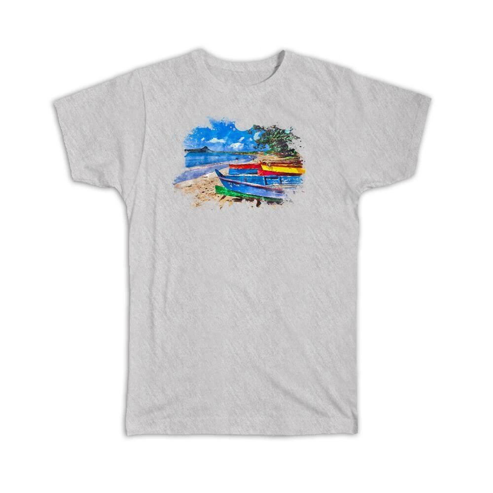 Gift T-Shirt : Watercolor Scenary Colorful Boats Frame XL