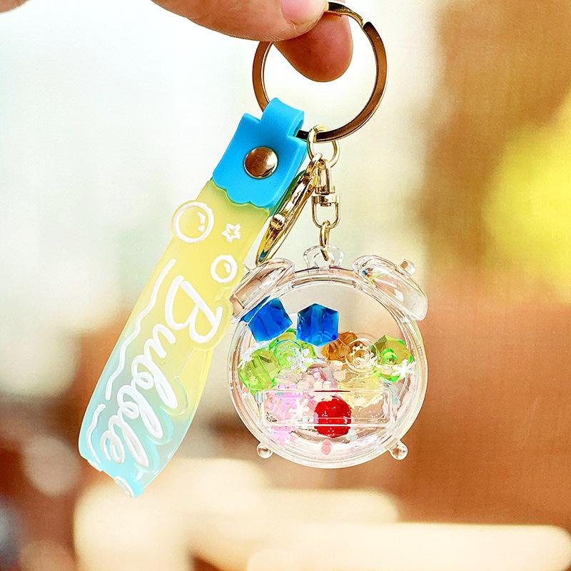 Cartoon Colorful Quicksand Bottle Keychain Student Backpack Keychain Oil Liquid Acrylic Floating Doll Pendant