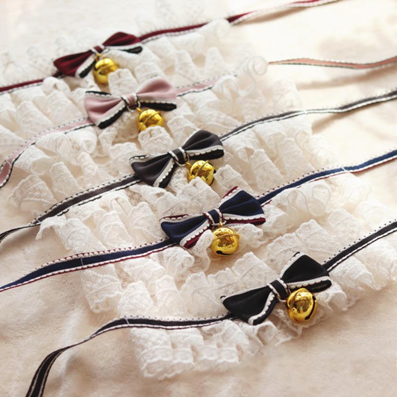 Fashionable Pets  Lace  Collar With Bell Bowknot Bib Breathable Necklace Accessories Decoration For