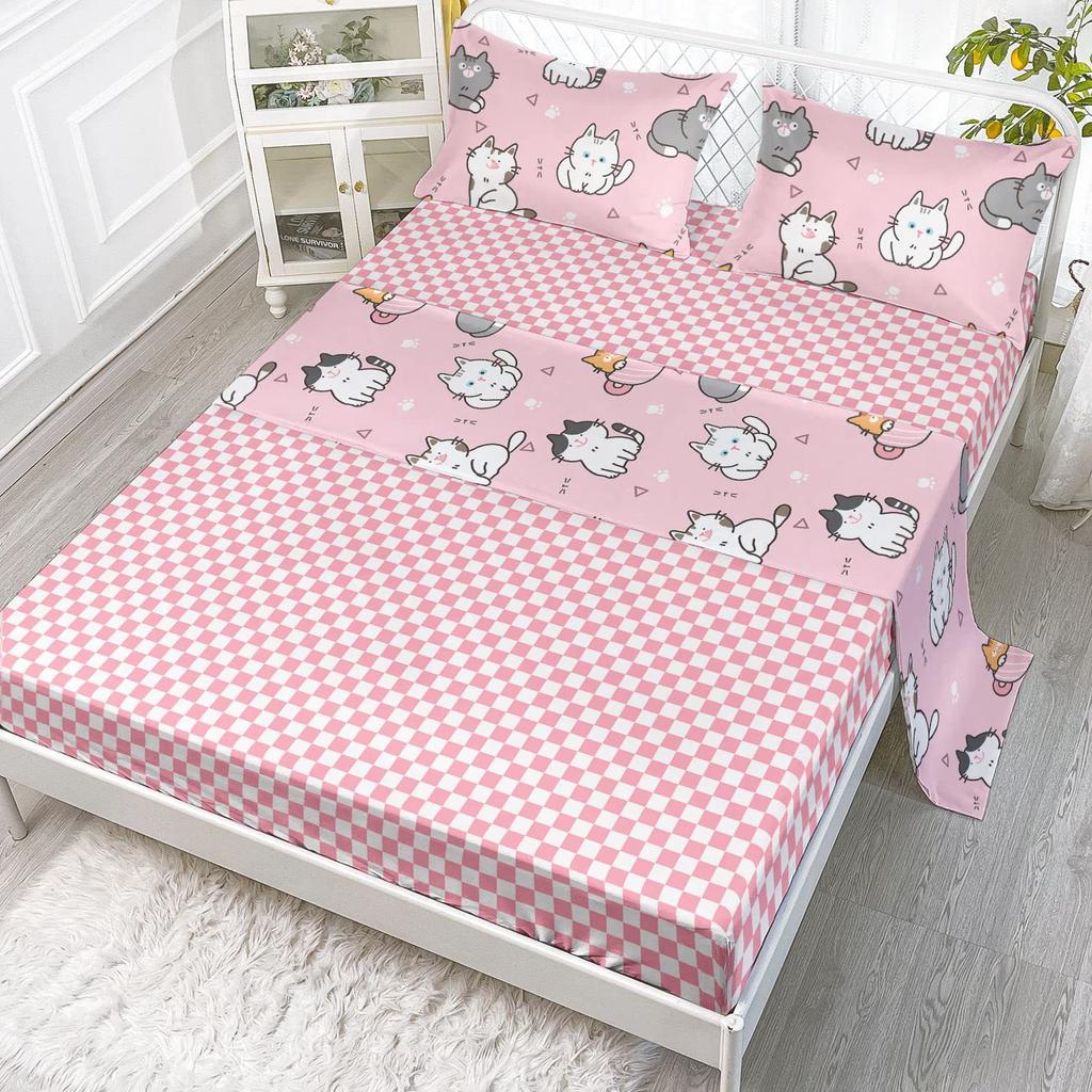 Cartoon Animal Little Dinosaur Pattern Bed Hat Four-Piece Bedding Set Bedroom Dormitory Bedding Decoration