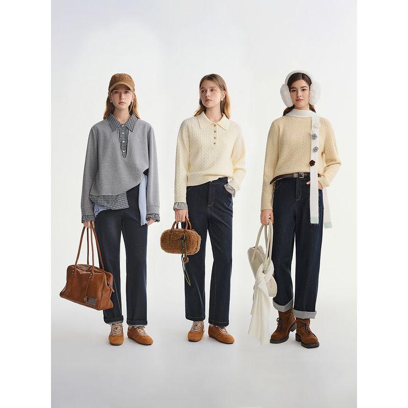 Solo Collection Women's Clothing [Glutinous Rice Denim] Elastic Waist Baguette Pants Straight-Leg Jeans 2025 New Slimming Pants